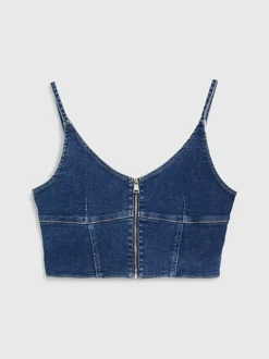 Calvin Klein Denim Zip Up Bralette Top -Everywear Shop J20J221559 1A4 alternate5