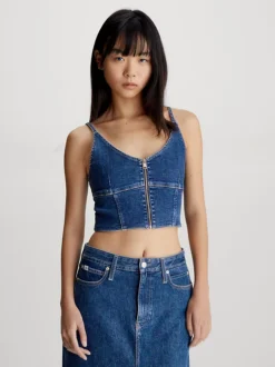 Calvin Klein Denim Zip Up Bralette Top
