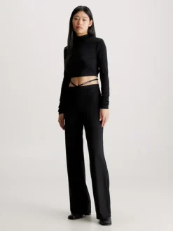 Calvin Klein Strap Detail Flared Jersey Trousers -Everywear Shop J20J221919 BEH alternate3