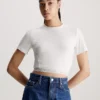 Calvin Klein Slim Cropped Logo Tape T-shirt 2 Calvin Klein Slim Cropped Logo Tape T-shirt -Everywear Shop J20J222189 YBI main