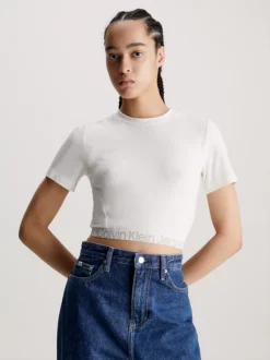Calvin Klein Slim Cropped Logo Tape T-shirt