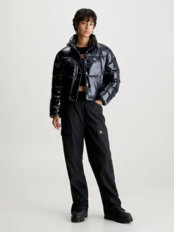 Calvin Klein Cropped High Shine Puffer Jacket -Everywear Shop J20J222710 BEH alternate4