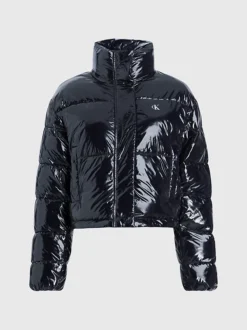 Calvin Klein Cropped High Shine Puffer Jacket -Everywear Shop J20J222710 BEH alternate5