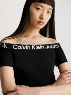 Calvin Klein Milano Logo Tape Off-Shoulder Top 9 Calvin Klein Milano Logo Tape Off-Shoulder Top -Everywear Shop J20J223010 BEH alternate2
