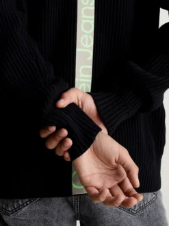 Calvin Klein Cotton Logo Tape Jumper -Everywear Shop J30J323974 BEH alternate2