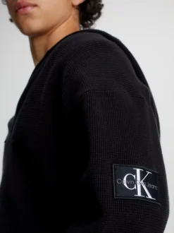 Calvin Klein Cotton Waffle Hooded Jumper -Everywear Shop J30J323985 BEH alternate2