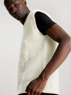 Calvin Klein Wool Blend Cable Knit Vest -Everywear Shop K10K111571 YAH alternate3