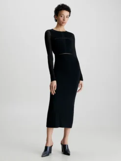 Calvin Klein Slim Sheer Panel Midi Dress -Everywear Shop K20K205977 BEH alternate2