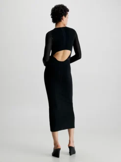 Calvin Klein Slim Sheer Panel Midi Dress