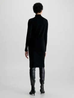 Calvin Klein Wool Roll Neck Bodycon Dress 10 Calvin Klein Wool Roll Neck Bodycon Dress -Everywear Shop K20K205992 BEH alternate2