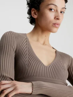 Calvin Klein Slim Ribbed Midi Dress -Everywear Shop K20K205997 PKO alternate4