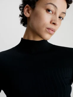 Calvin Klein Slim Ribbed Mock Neck Jumper -Everywear Shop K20K206000 BEH alternate2